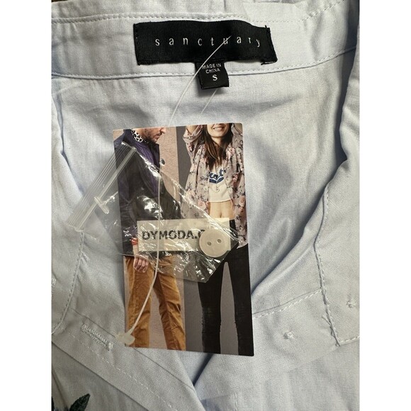 NEW Sanctuary Anthropologie Women's S Blue Button Down Shirt Floral Embroidery - Picture 8 of 8